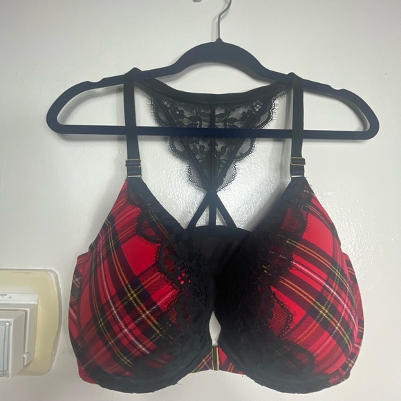 Cacique Other - Cacique Red Plaid Bralette with Black Lace